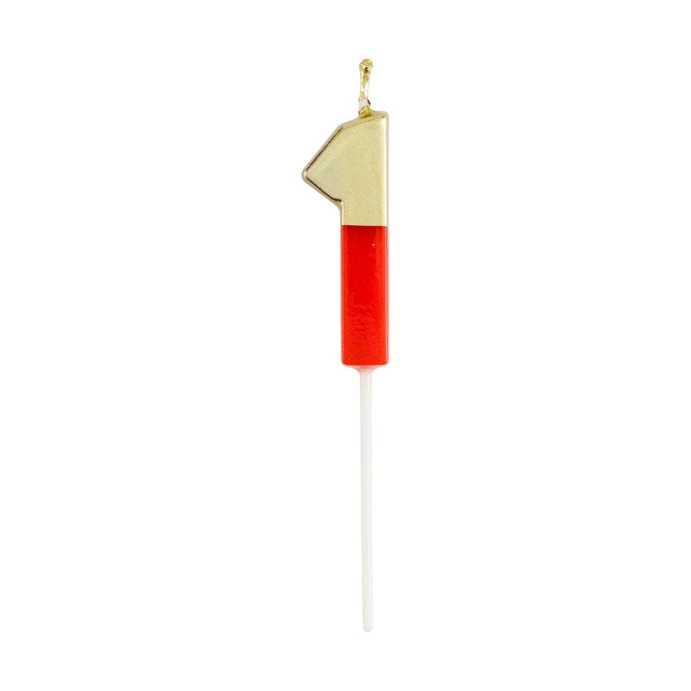 Caspari Gold-Dipped Die-Cut Number Candle – Red – "1"