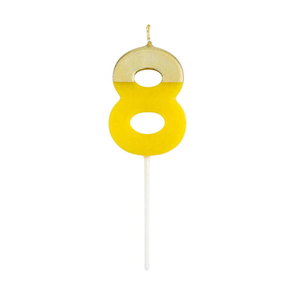 Caspari Gold-Dipped Die-Cut Number Candle – Yellow – "8"