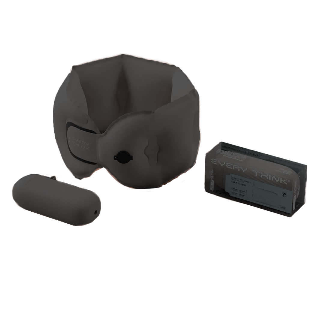 FashionIt Inflating Travel Neck Pillow with Case/Pump - Dark Grey