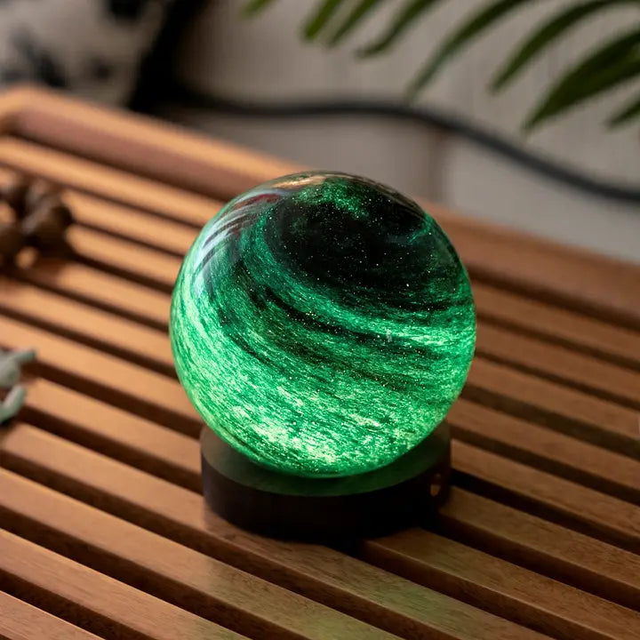 Gingko AstraGlass Light Hand Blown & Painted Artisanal Glass Orb – 3.5" – Mini Galaxy Breeze
