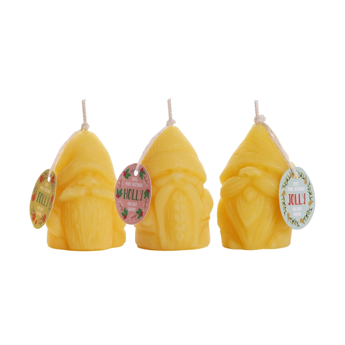 Holiday Gnome 100% Pure Beeswax Candles - 2.25" Each – 3-Pack