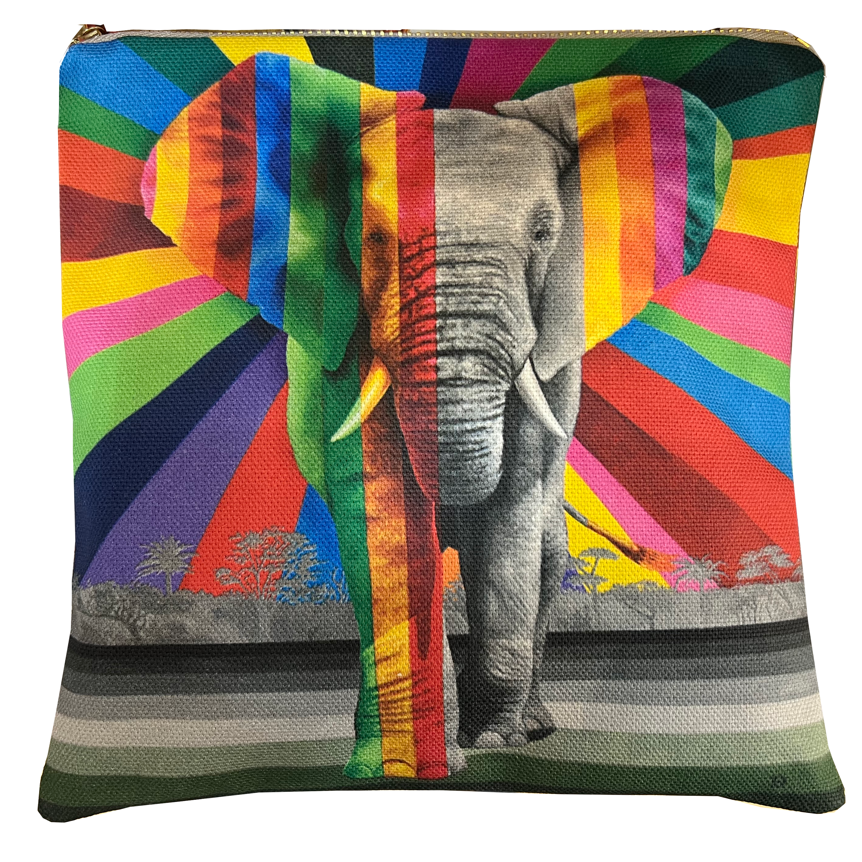 Wildlife in Colour Hand-Made Small Zip Bag – Elephant – 8" X 6"