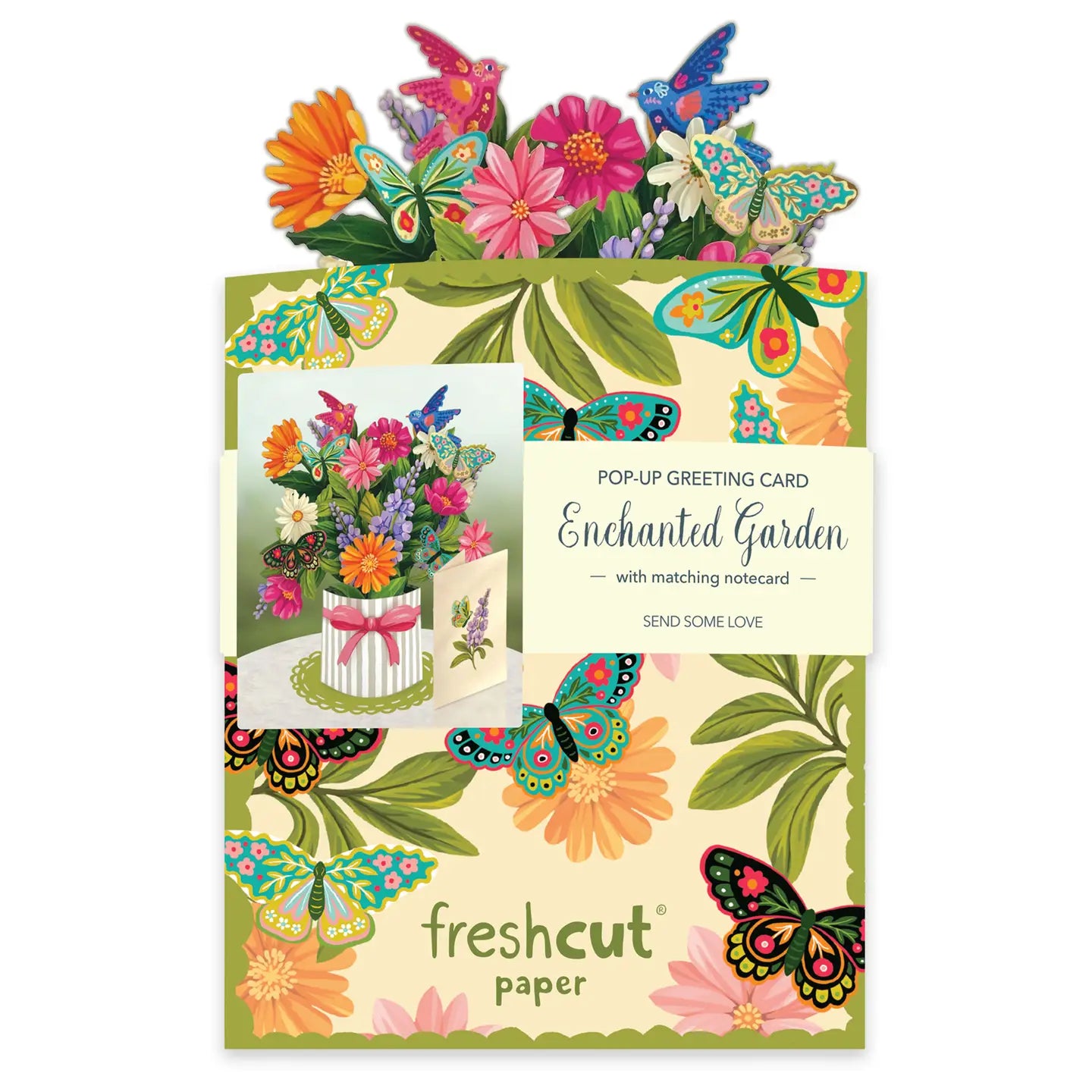 Fresh Cut Paper Mini 3D Pop Up Greeting Note Card – Enchanted Garden – 6" x 5"