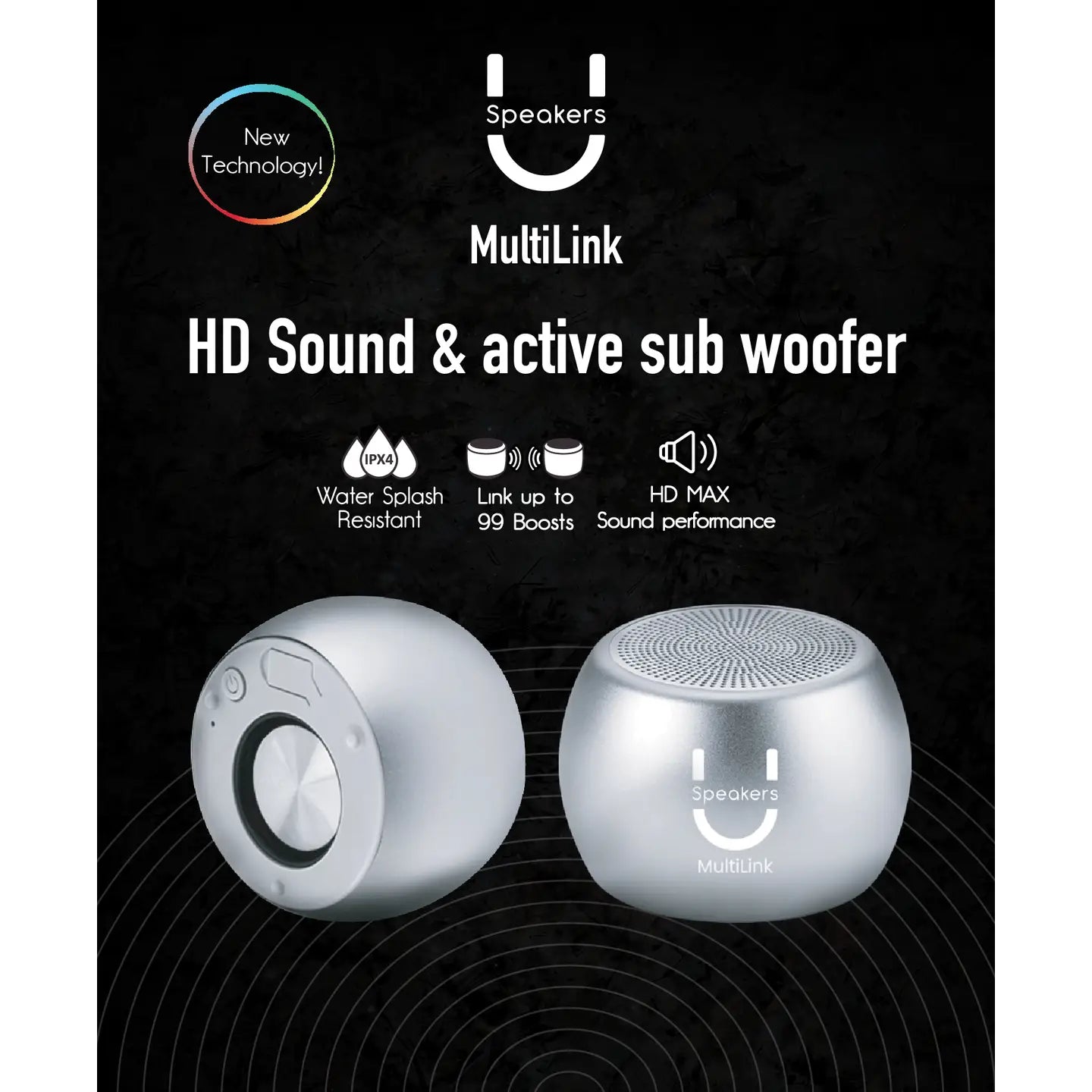 Altavoz Bluetooth portátil FashionIt U Mini Boost Multilink – Juego de 2