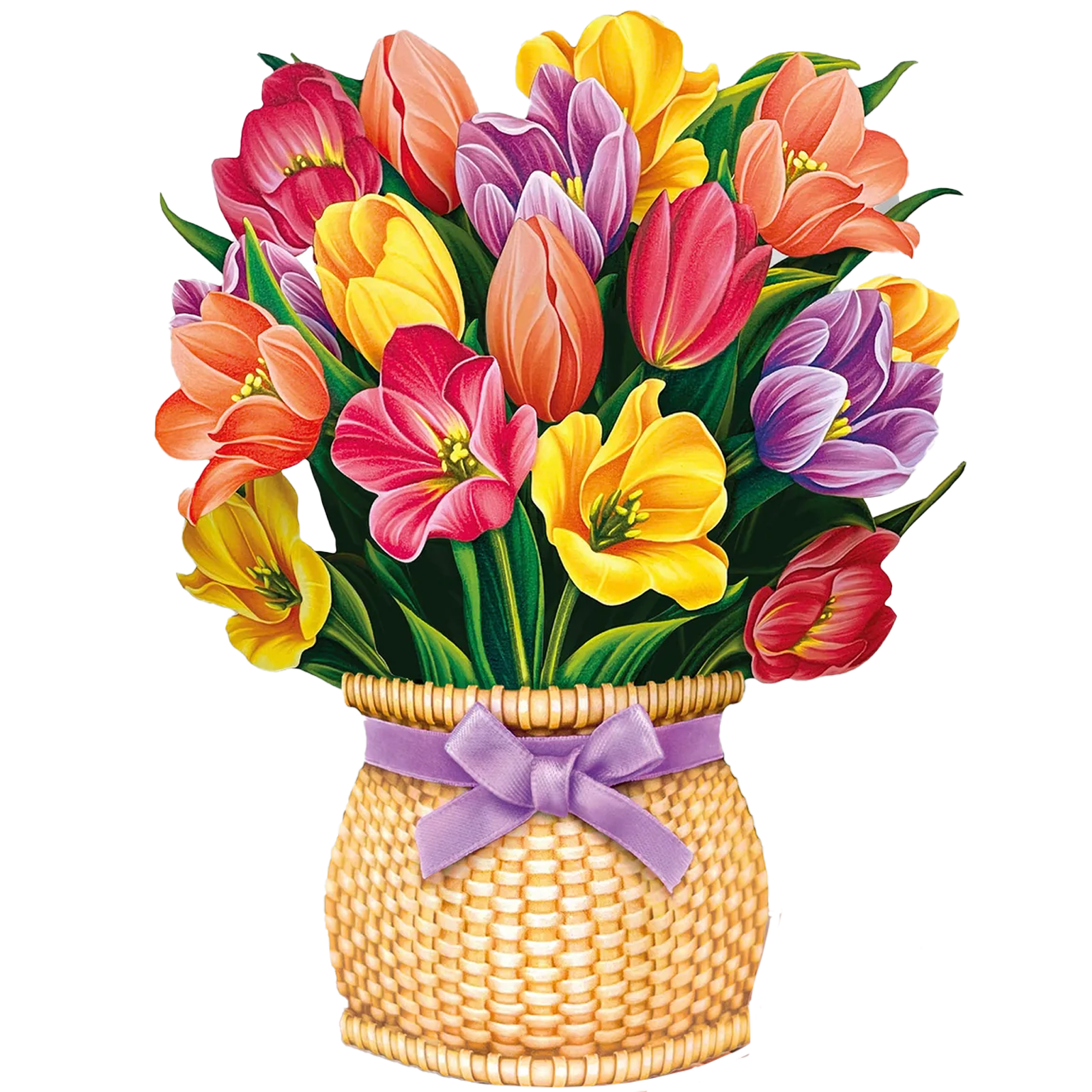 Fresh Cut Paper 3D Pop Up Flower Greeting Note Card – Festive Tulips – 6" x 5"
