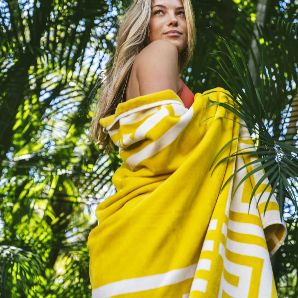 Kassatex Greek Key Reversible Beach Towels – Yellow – 40" x 70"