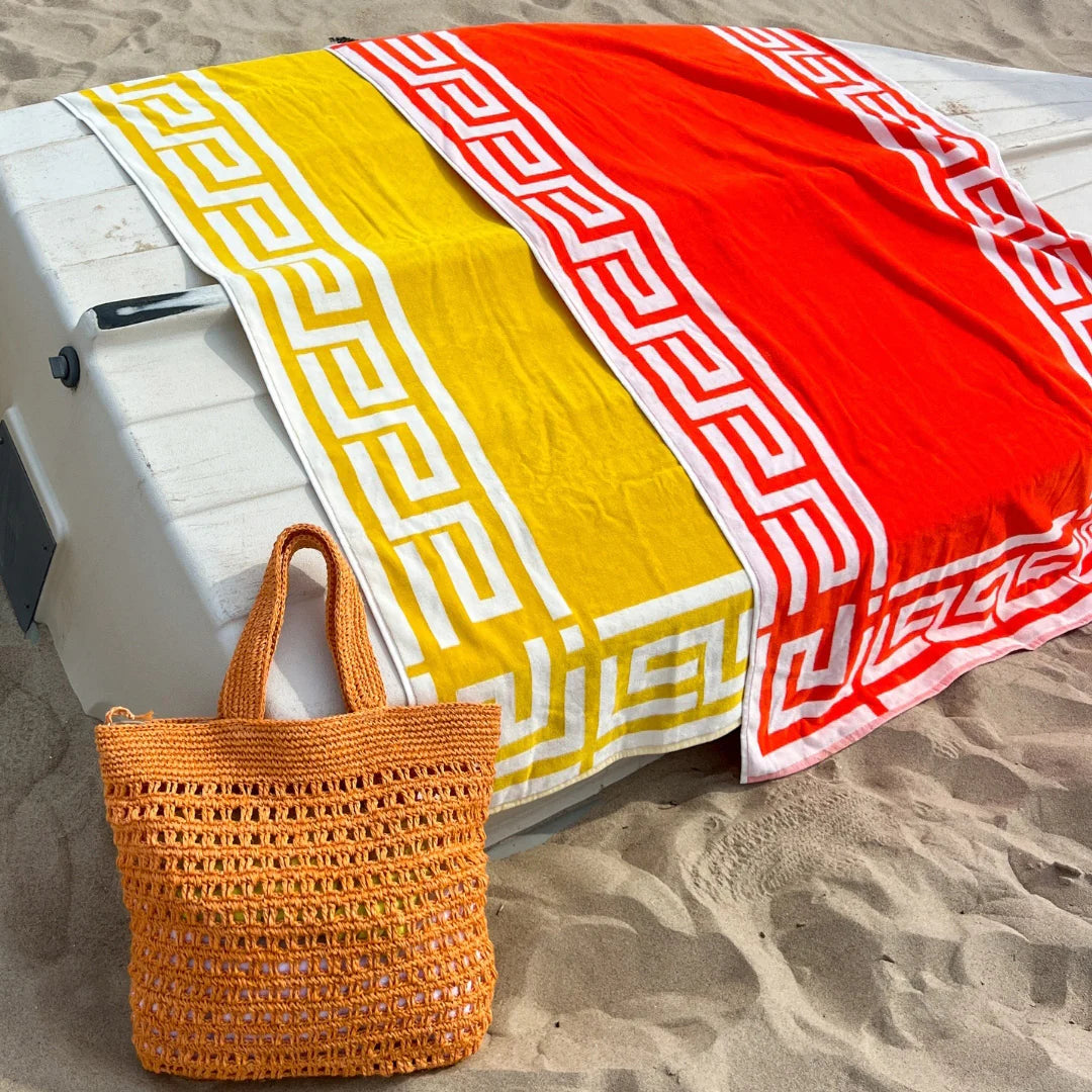 Kassatex Greek Key Reversible Beach Towels – Yellow – 40" x 70"