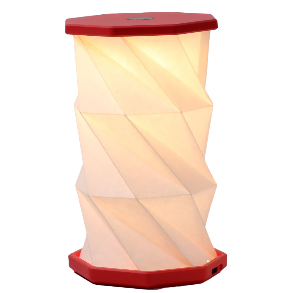 Gingko Folding Twist Mini Hexagon Lamp – Coral Red – 3.25" x 6"