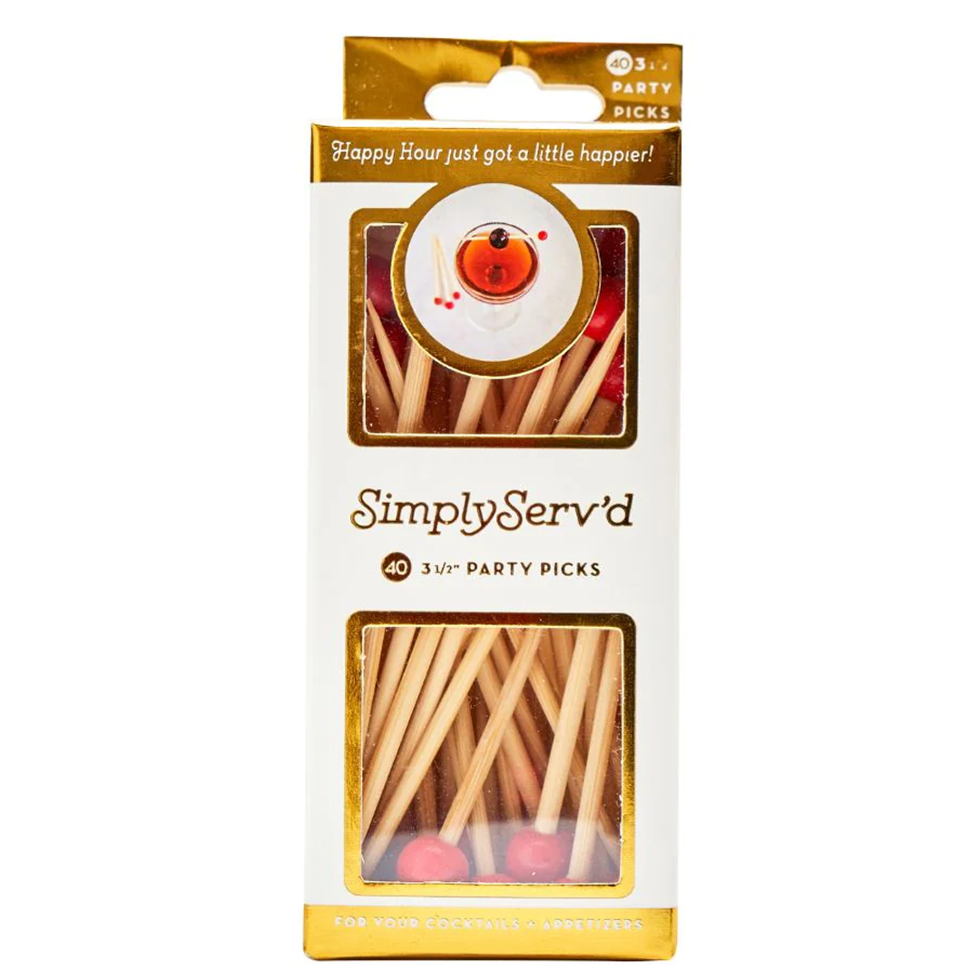 Sophistiplate Simply Served Wood Party Picks – 6"-Inch – Red