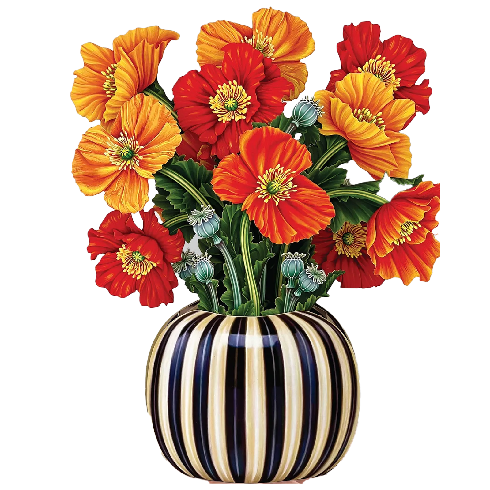 Fresh Cut Paper 3D Pop Up Flower Greeting Note Card – French Poppies – 6" x 5"