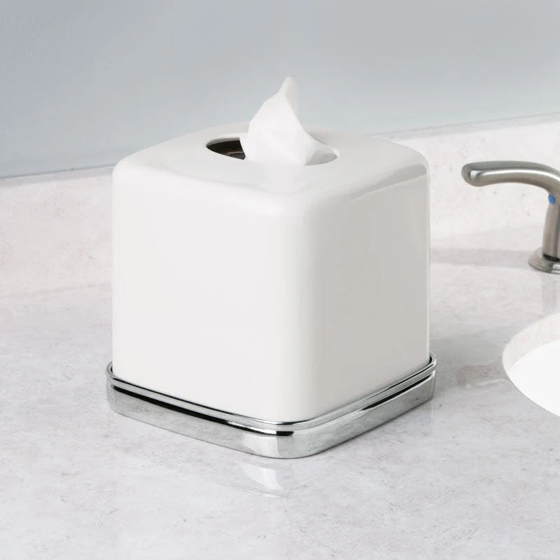 iDesign York Boutique Tissue Box in White and Chrome