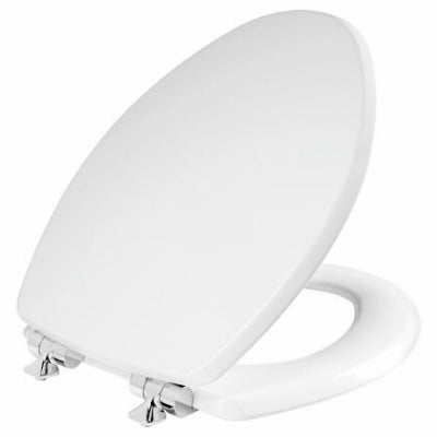 Mayfair Elongated Wood Toilet Seat – White Enamel – Slow Close Chrome Hinges