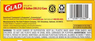 Glad Medium Kitchen/Bathroom Trash Bags – Fragrance Free – 8Gallon – 26-Ct.