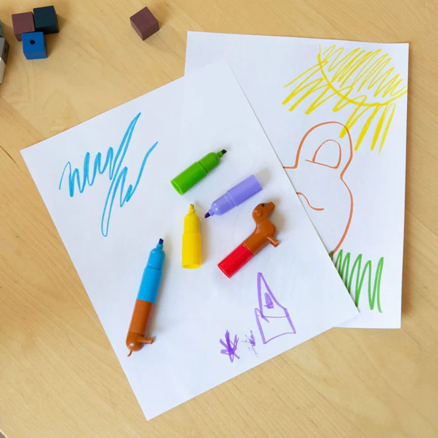 Kikkerland Rainbow Dachshund Stackable Markers – 6 Colors