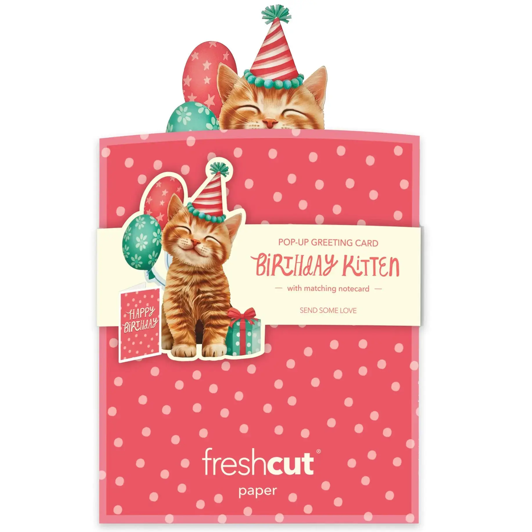 Fresh Cut Paper 3D Pop Up Greeting Note Card – Birthday Kitten – 5.5" x 4.5"