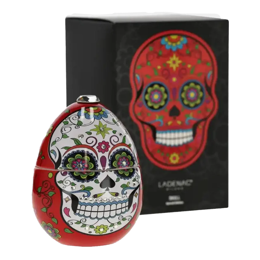 Ladenac "Boisé" Scented Candle in Red Ceramic Egg with Dia de los Muertos Motif