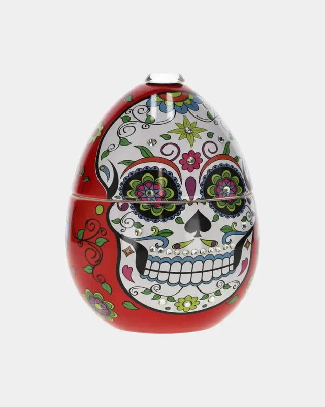Ladenac "Boisé" Scented Candle in Red Ceramic Egg with Dia de los Muertos Motif