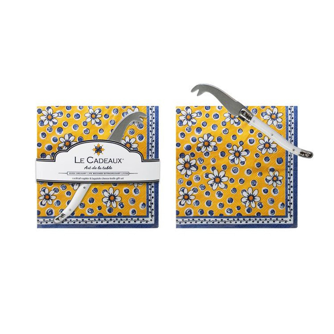 Le Cadeaux Benidorm Gift Set - 20 Cocktail Napkins With Laguiole Mini Cheese Knife