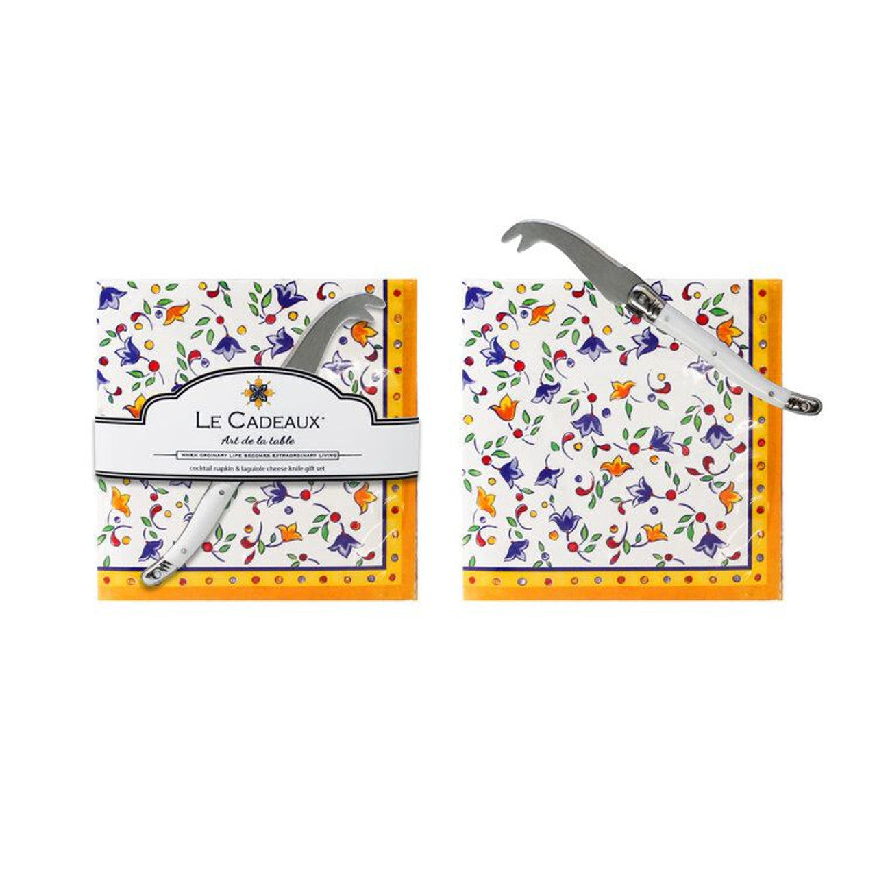 Le Cadeaux Capri Gift Set - 20 Cocktail Napkins With Laguiole Mini Cheese Knife
