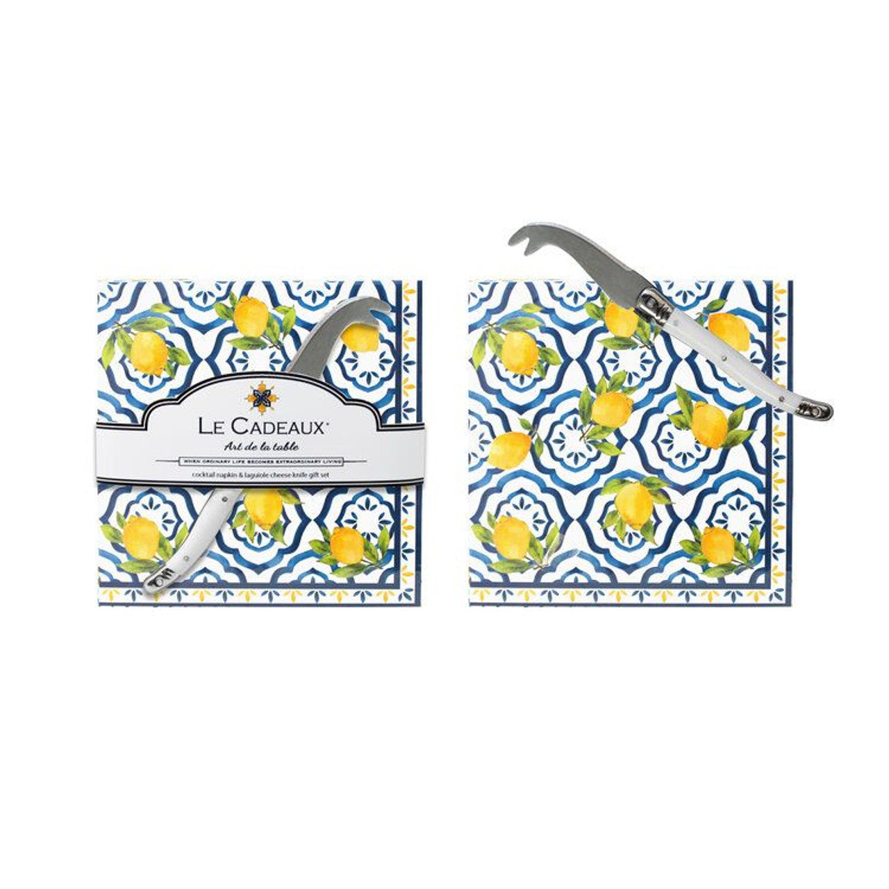 Le Cadeaux Palermo Gift Set - 20 Cocktail Napkins With Laguiole Mini Cheese Knife