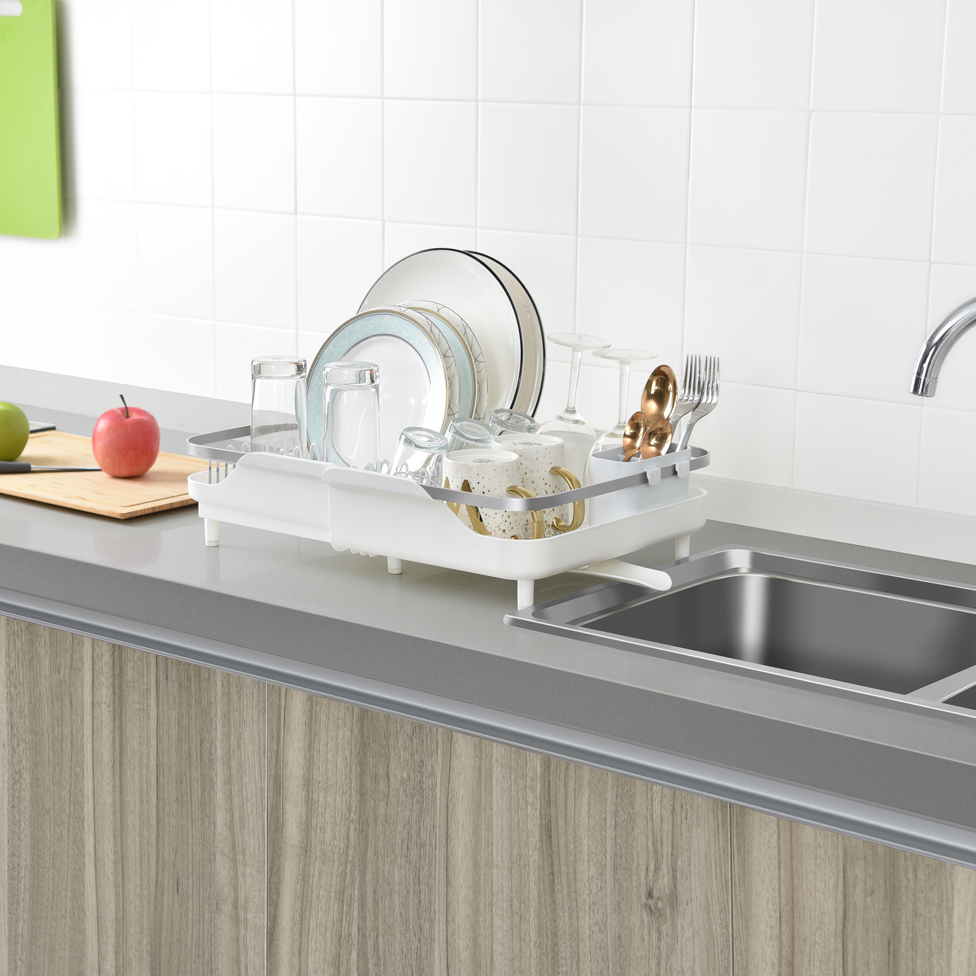 Large Expanding Dish Rack - White