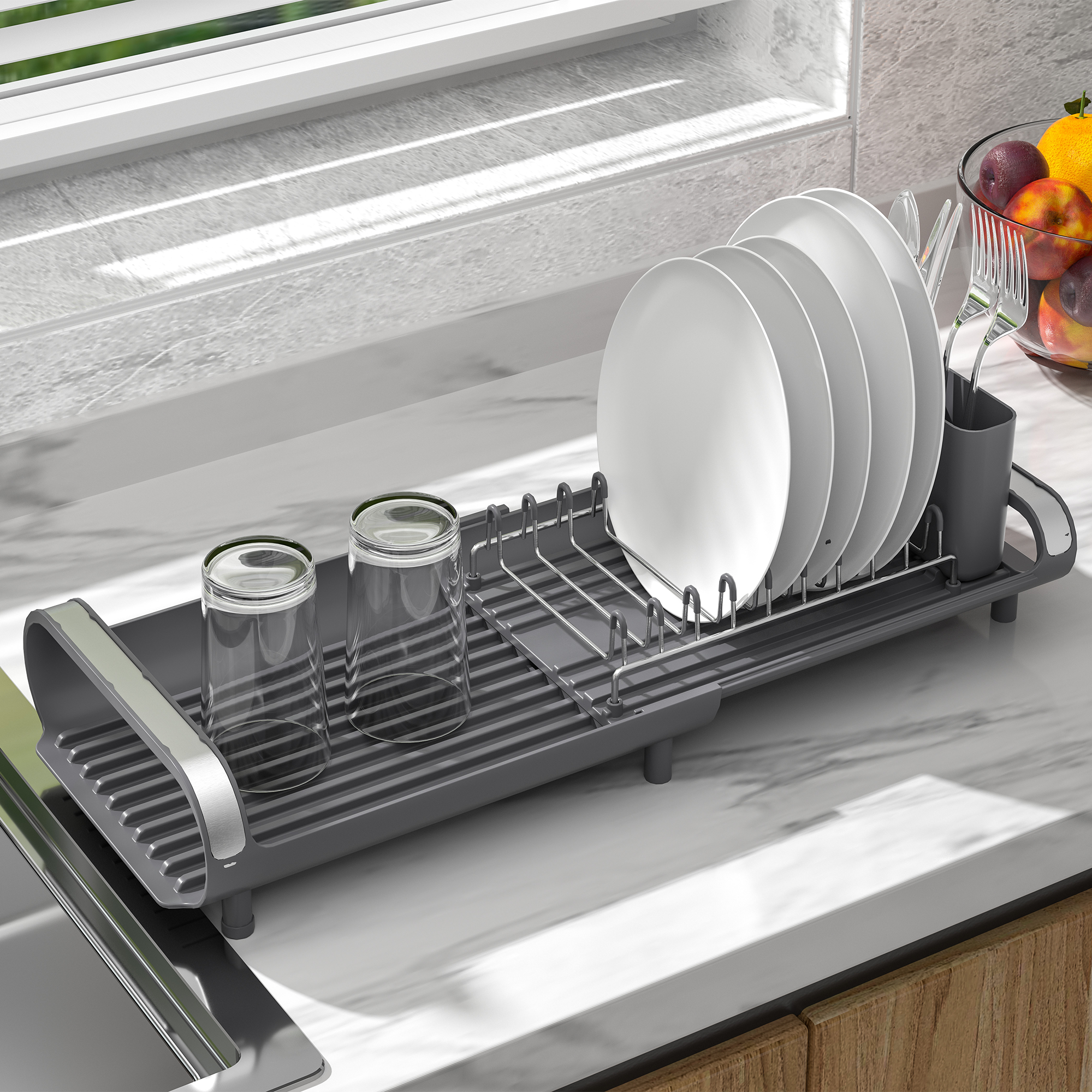 Compact Expanding Dish Rack - Grey