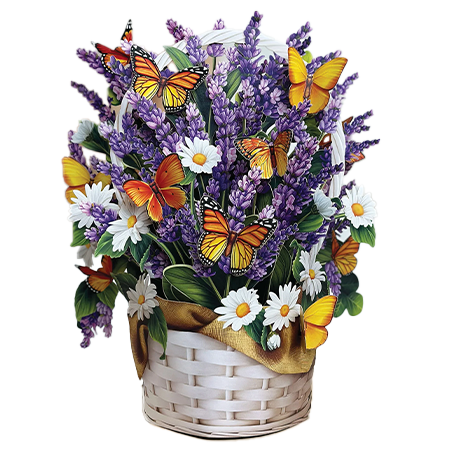 Fresh Cut Paper 3D Pop Up Flower Greeting Note Card – Lavender & Butterflies – 6" x 5"