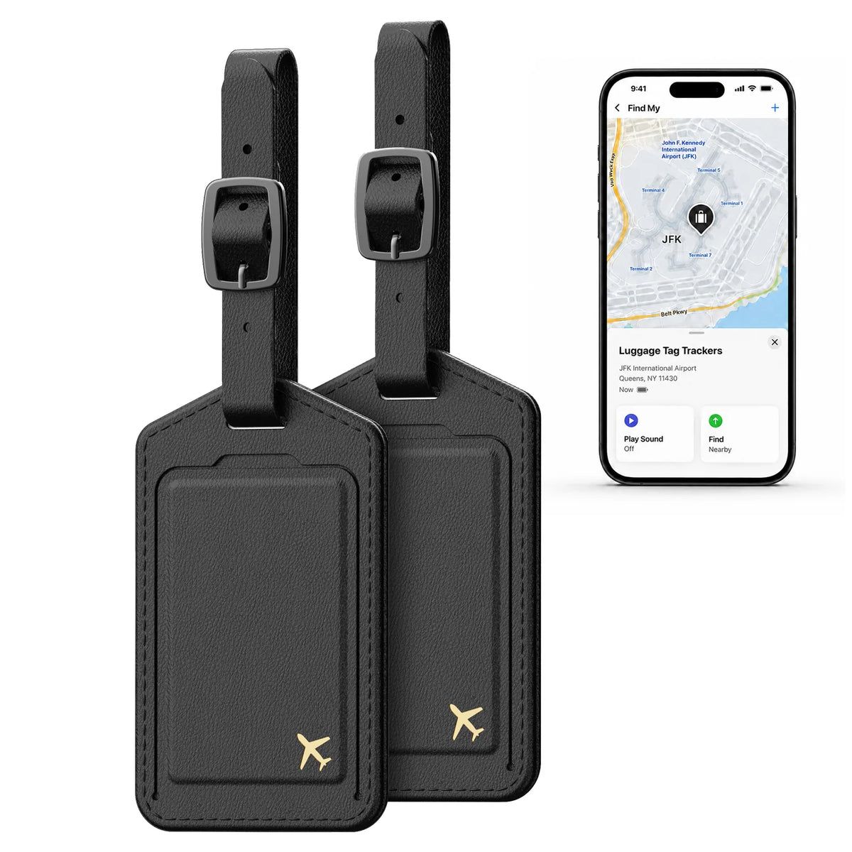 Let It Ride Tech – Universal Luggage Tag Finders – Pack of 2 – Black