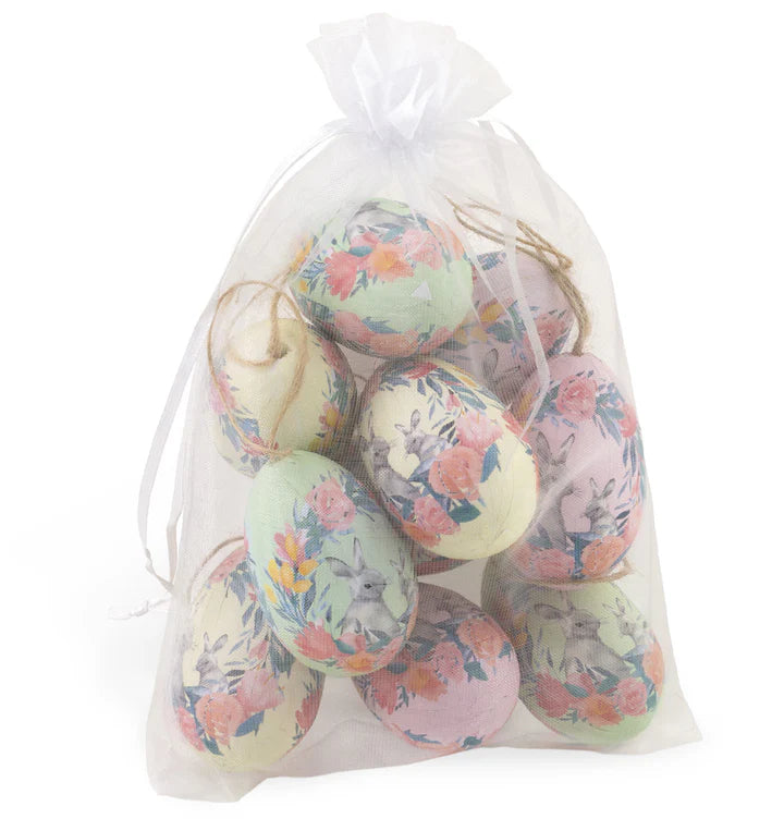 Decorative Bag of Easter Eggs – Floral Bunnies – Set of 12