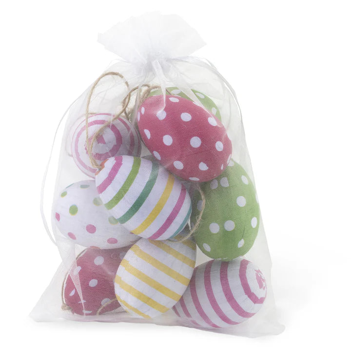 Decorative Bag of Easter Eggs – Dots & Stripes – Set of 12