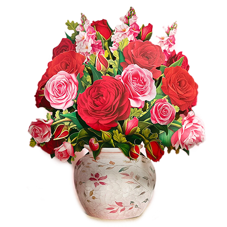 Fresh Cut Paper 3D Pop Up Flower Greeting Note Card – Blooming Roses – 6" x 5"
