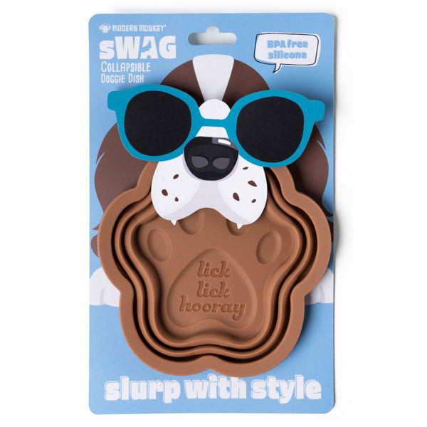 Modern Monkey sWAG Collapsible Doggie Dish – Assorted Styles – Each Sold Separately