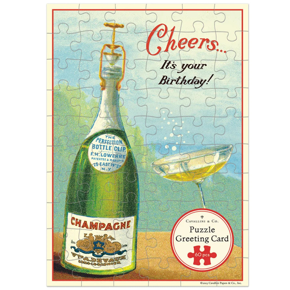 Cavallini & Co. Champagne Puzzle Greeting Card – 5 x 7 – Happy Birthday