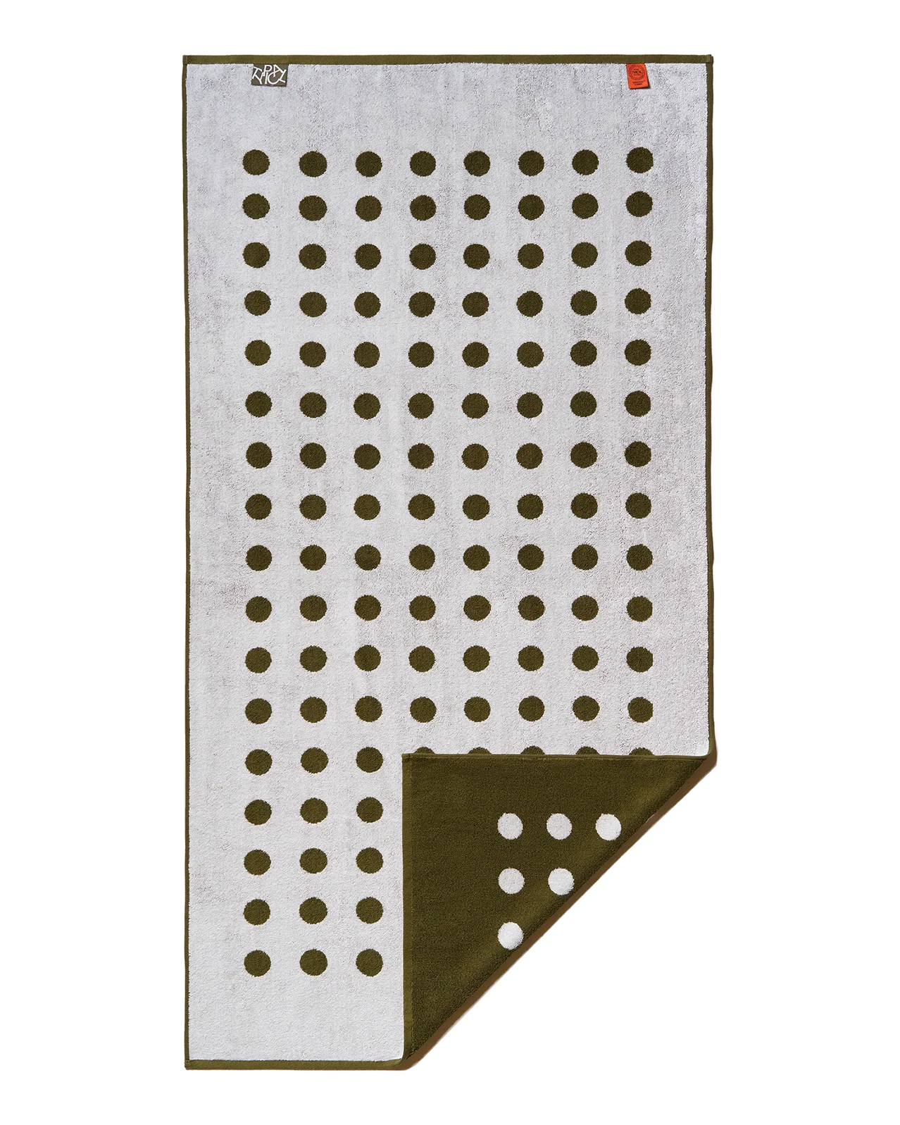 Typical Goods Polka Dot Stretch Towel – Moss Green | Ceramic Clay – 30" x 60"