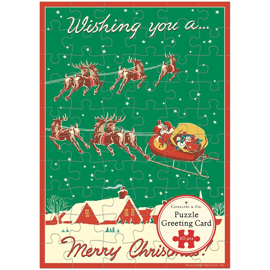 Cavallini & Co. Greeting Card Jigsaw Puzzle – 5' x 7" – Christmas Reindeer