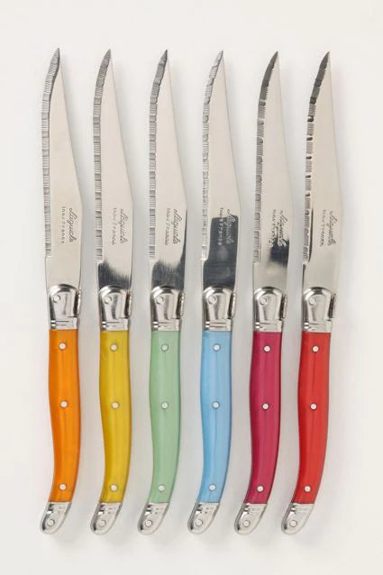 Laguiole Rainbow Stainless Steel Knives In Wooden Presentation Box – Set of 6
