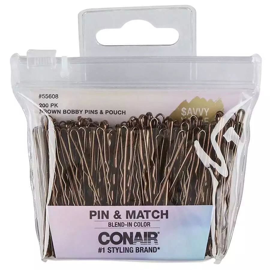 Conair Bobby Pins With Pouch – Brown – 200 Ct