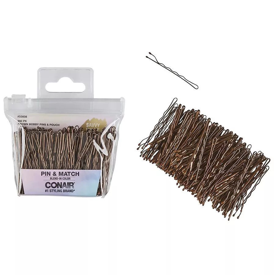 Conair Bobby Pins With Pouch – Brown – 200 Ct