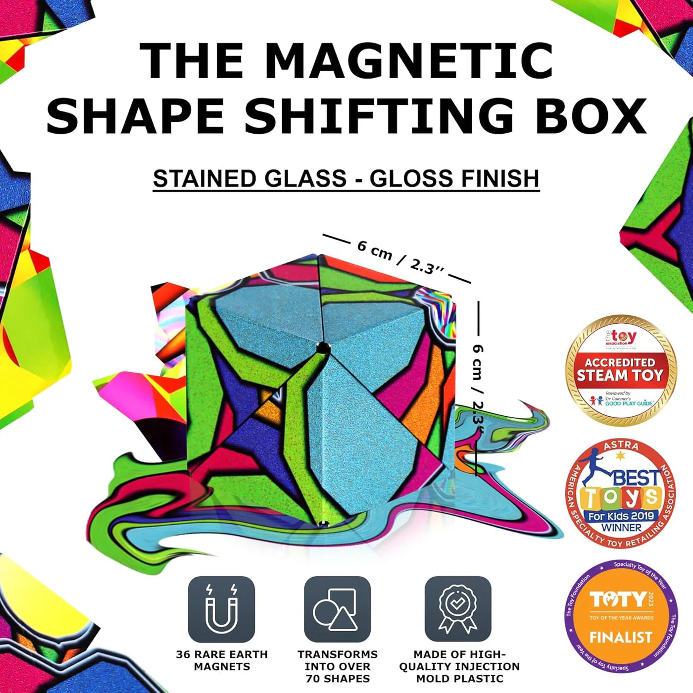 Shashibo Shape Shifting Fidget Cube with 36 Rare Earth Magnets – Stained Glass