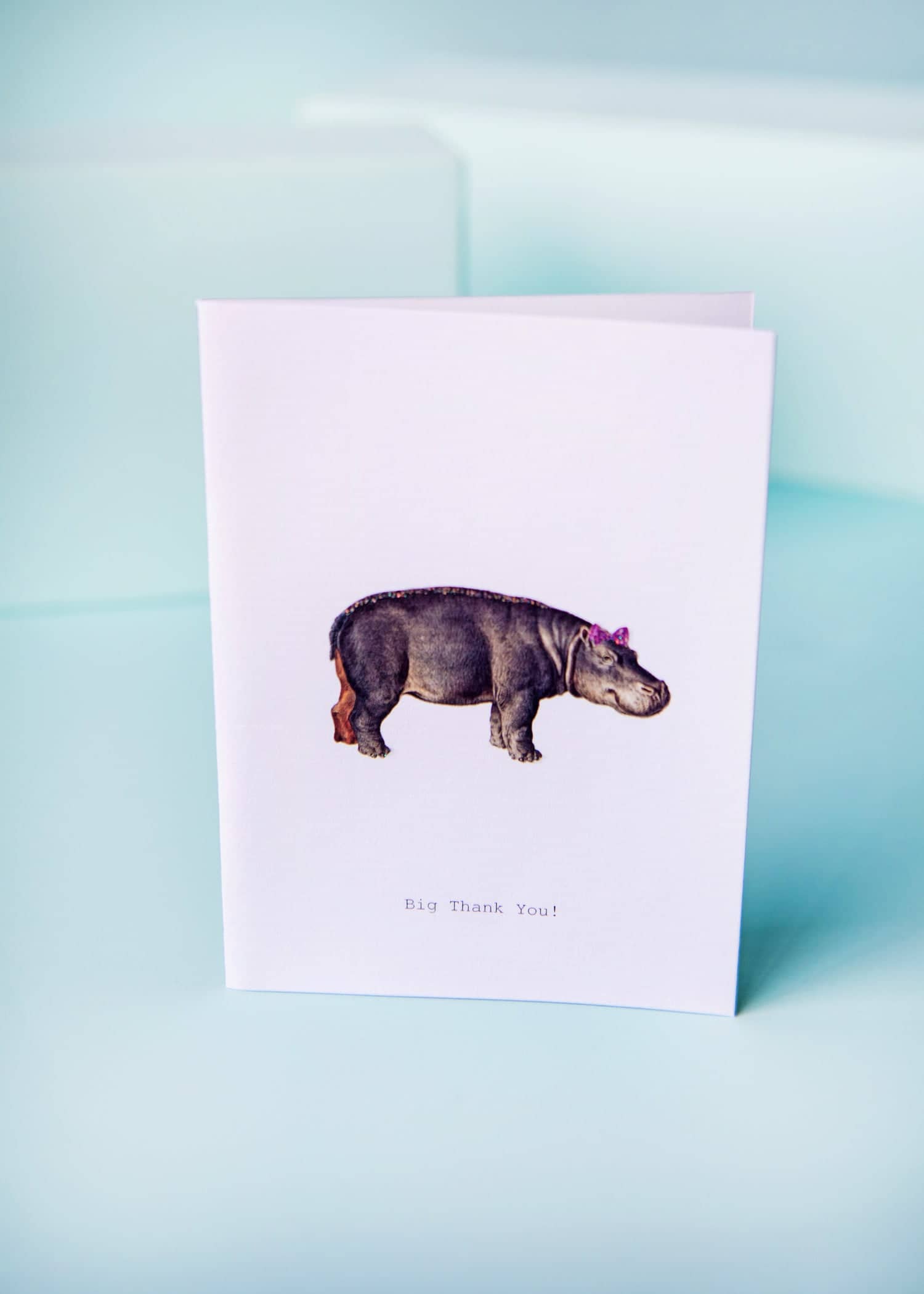 Thank You Hippo Glitter Greeting Card – 3.5" x 5"