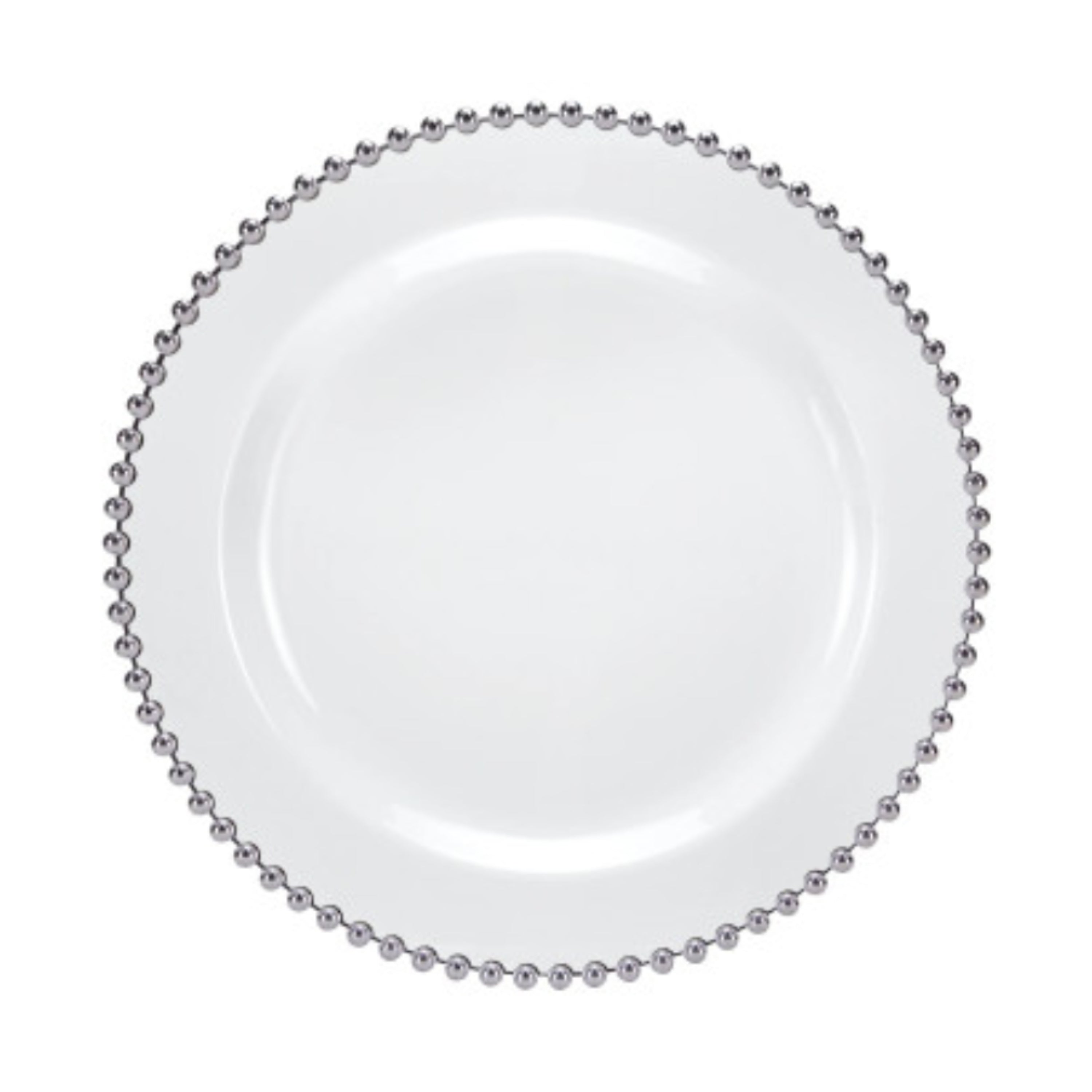 Beaded Premium Plastic Salad & Desert Plates – White With Silver Trim - 7.75" – Set of 10