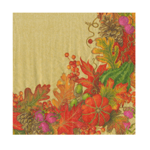Caspari Harvest Garland Cocktail Napkins - Gold - 20pk