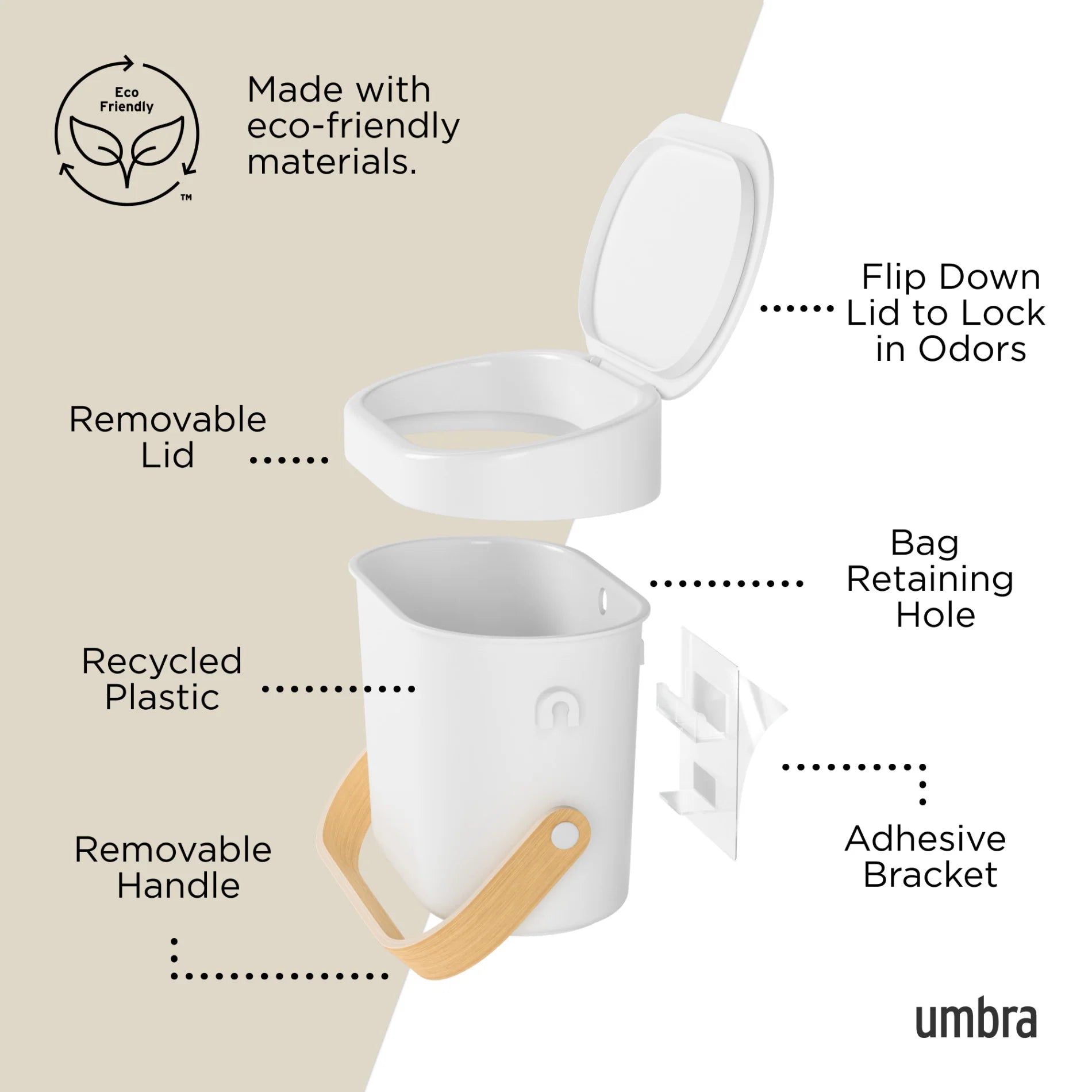 Umbra Easy Clean Compost Bin – 1 Gallon Capacity – White/Natural