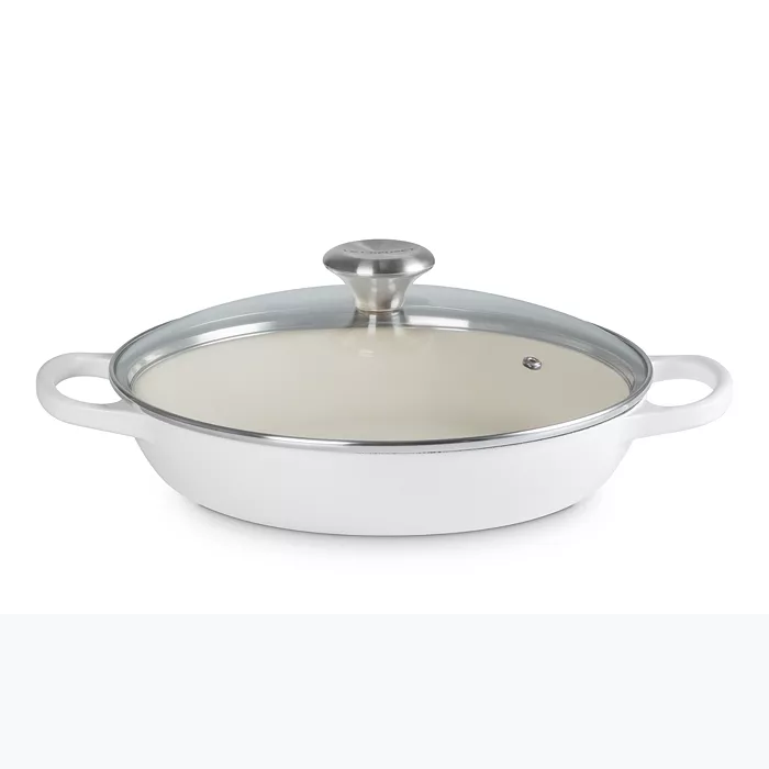 Le Creuset Signature Round Braiser with Glass Lid – 2.25qt. – White