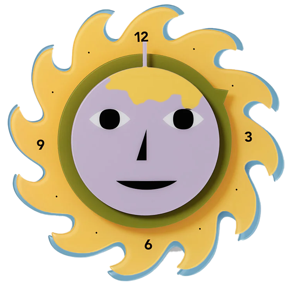 Areaware Dusen Dusen Everybody Clock – 12" – Yellow/Green/Purple