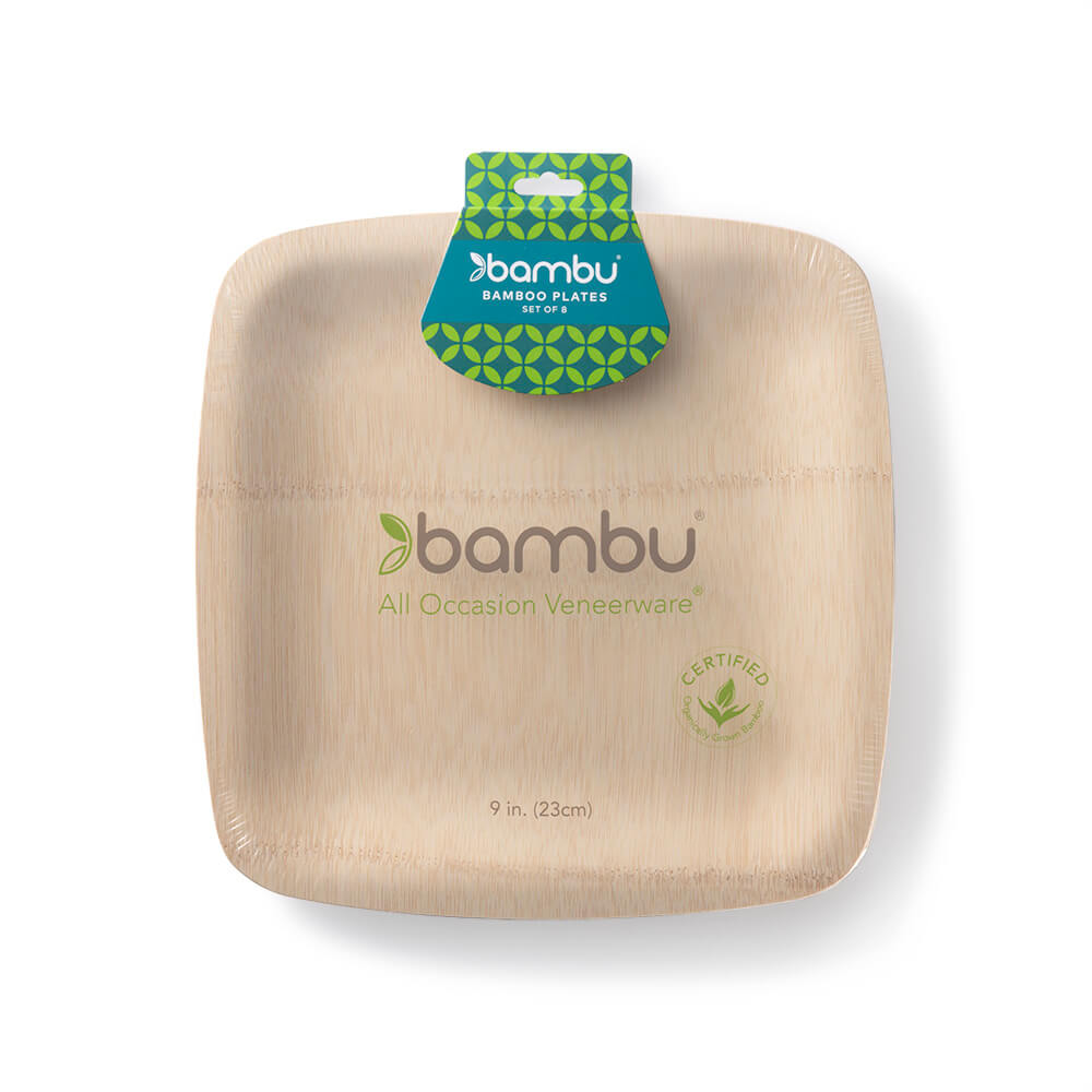 Bambu 7" Square Veneerware Bamboo Disposable Plates - Set of 8