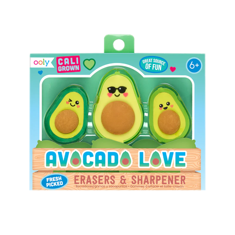 Avocado Love – 2 Erasers + 1 Sharpener Set