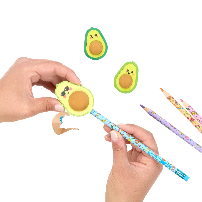 Amor Aguacate – Set de 2 Borradores + 1 Sacapuntas