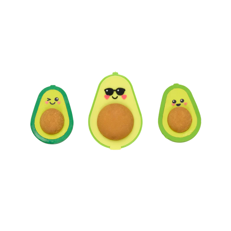 Amor Aguacate – Set de 2 Borradores + 1 Sacapuntas