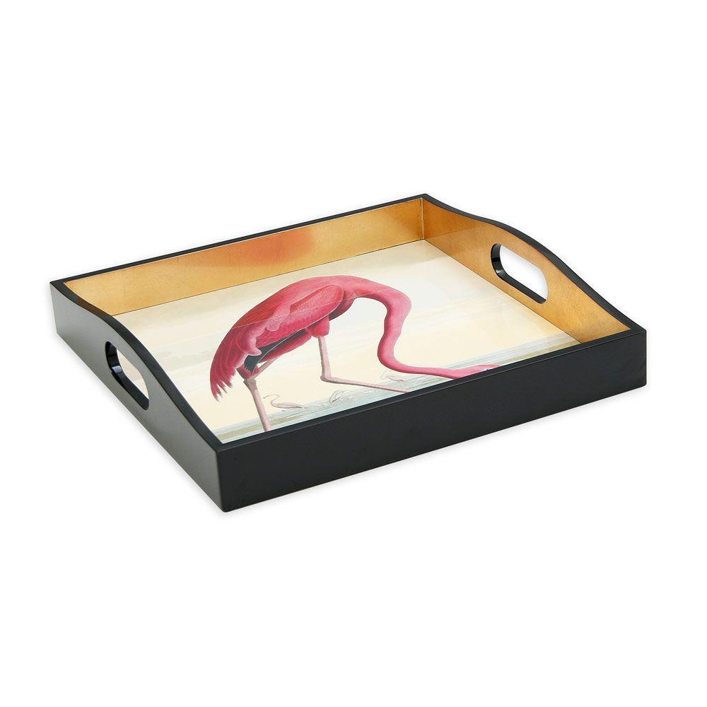 Caspari Lacquer Square Tray, Audubon Birds Flamingo
